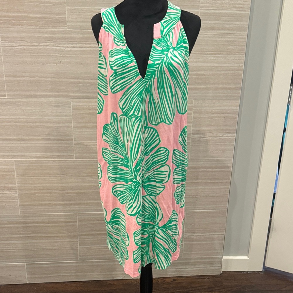 Lilly Pulitzer Pink and Green Leaf Print Sleeveless Dress
